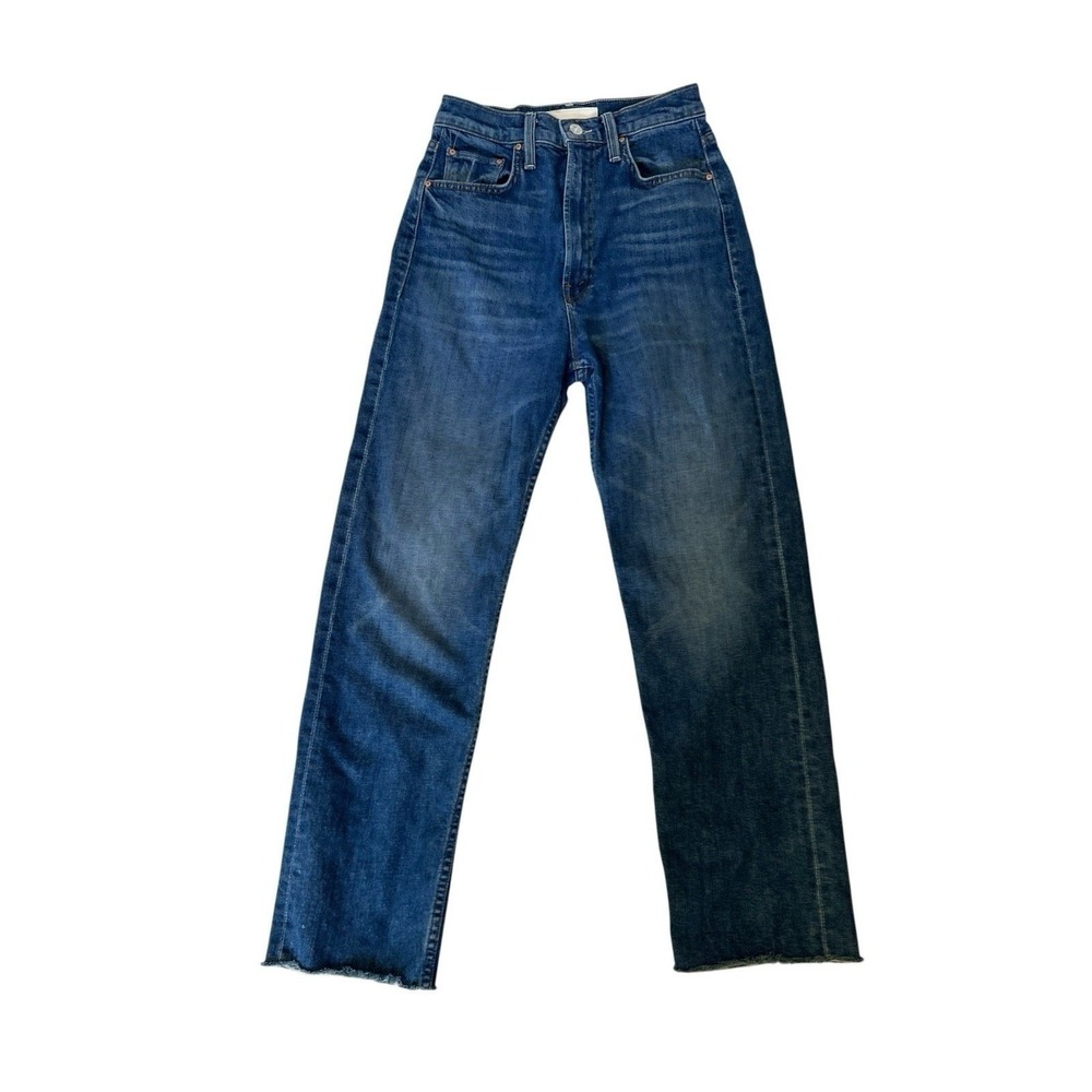 MOTHER Study Hover Jeans 25 X 27 High Rise 90's Straight Leg Frayed Hem Normcore